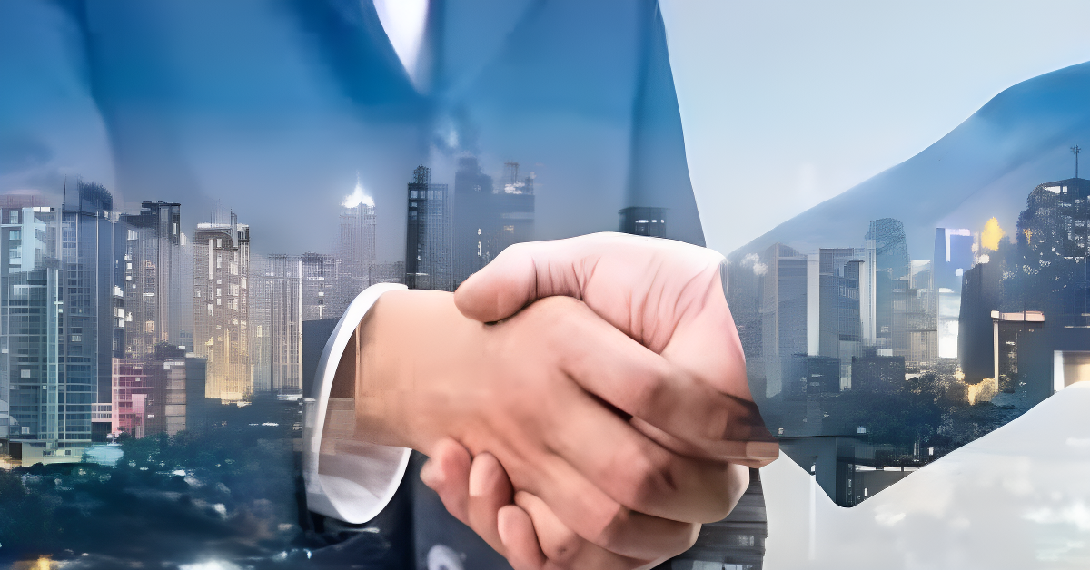 shake hand with background building image