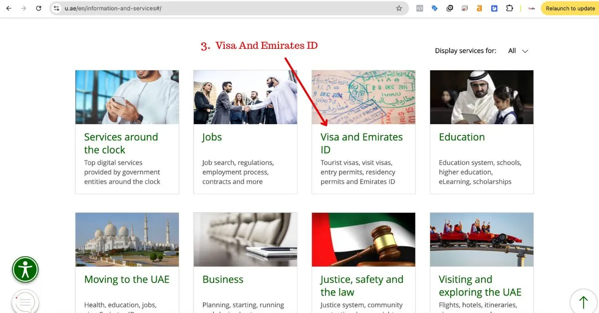 information service tab on u.ae
